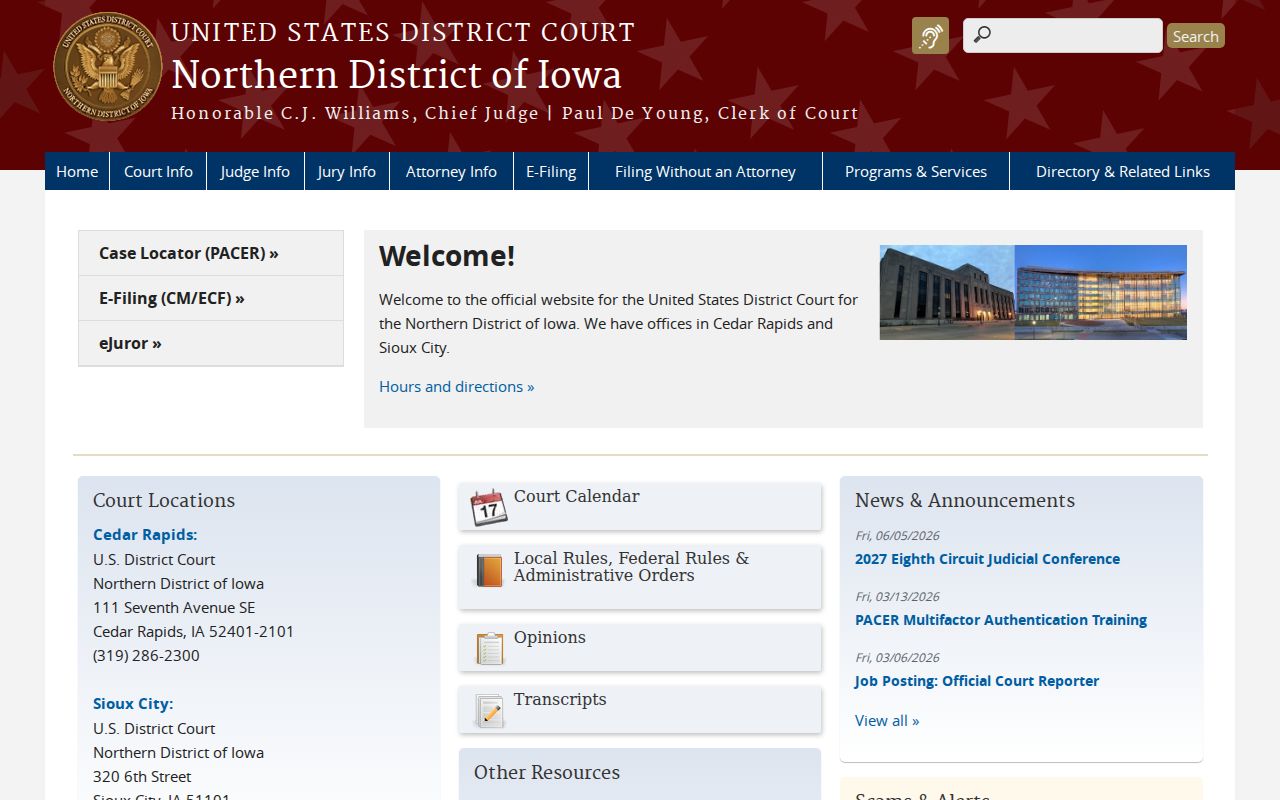 Northern District of Iowa criminal court information for Emmet County